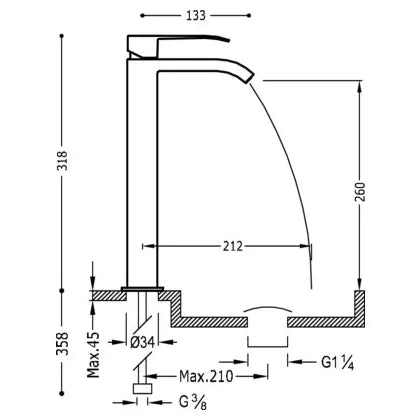 Grifo monomando para lavabo de latón con acabado cromado L Cuadro TRES 6