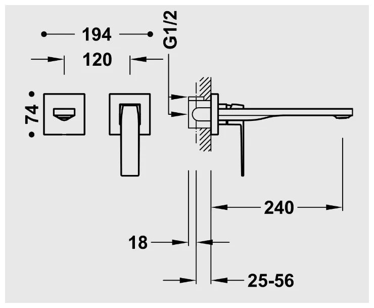 Grifo monomando para lavabo empotrado con amortiguadores en acabado negro mate 2