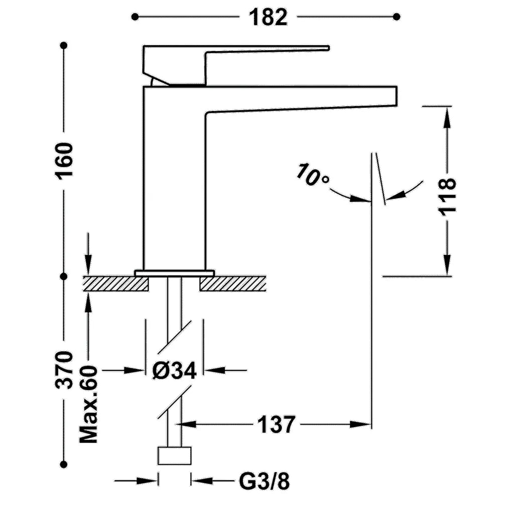 Grifo monomando para lavabo fabricado en latón con acabado en oro mate S Slim TRES 1