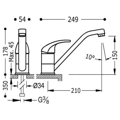 Grifo monomando para pila de cocina en latón con aspecto cromado Cocina Basic TRES 1