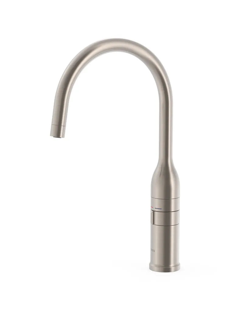 Grifo para fregadero electrónico de latón con acabado en color acero y bajo contenido en plomo TRES 0