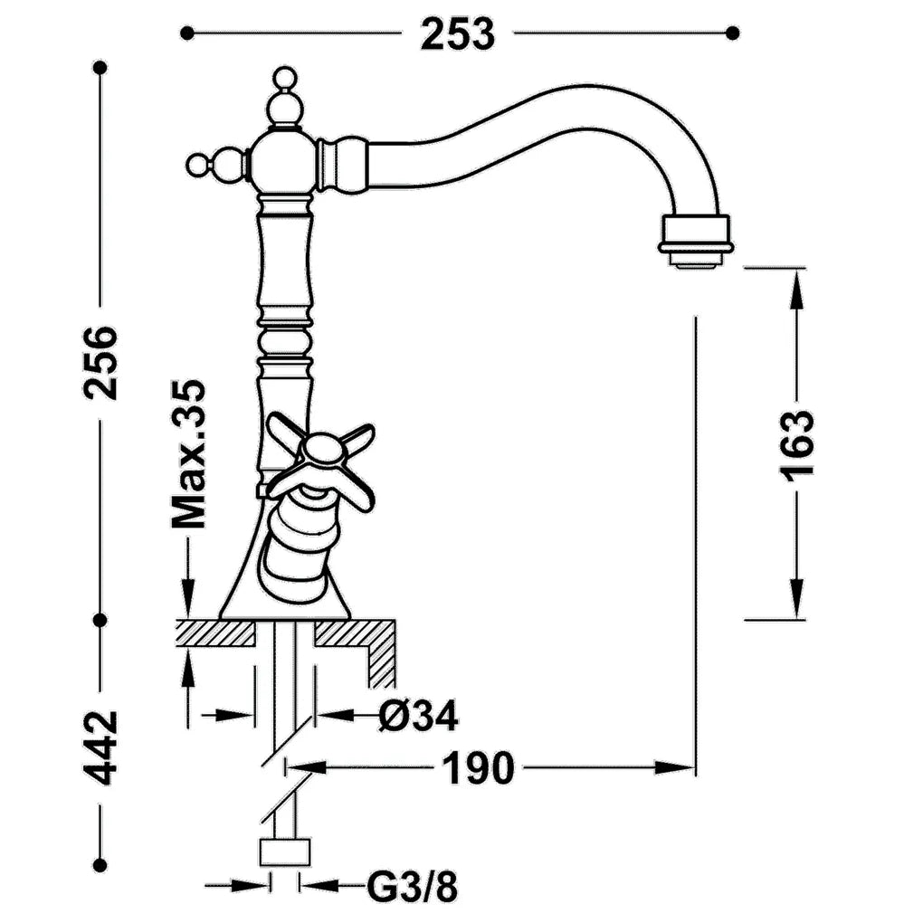 Grifo para lavabo bimando con caño giratorio acabado cromado CLASIC TRES 1