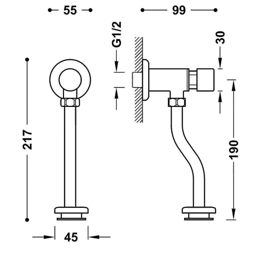 Grifo para urinario temporizado de latón cromado con tubo Tempo Basic TRES 1