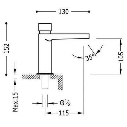Grifo temporizado para lavabo con caño de latón y acabado cromado Class Tres 1