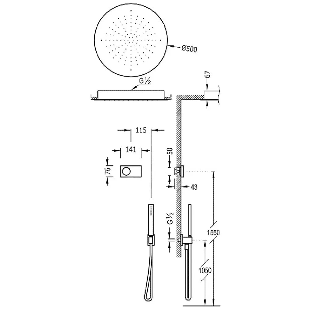 Grifo termostático electrónico para ducha con dos vías acabado negro mate Shower Tres 1