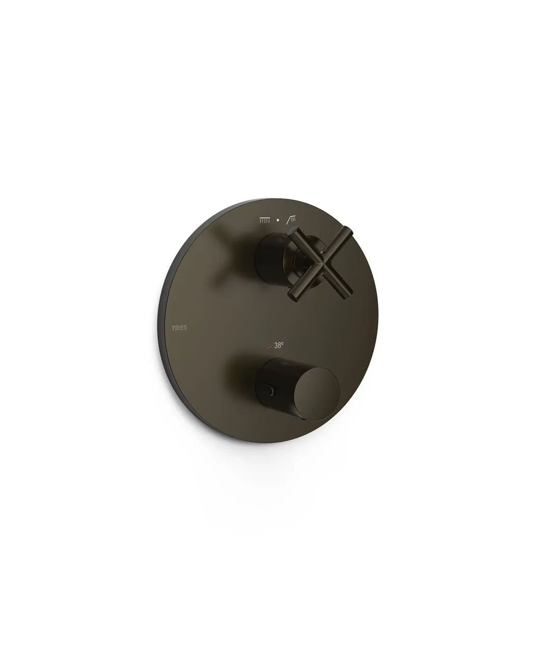 Grifo termostático para ducha con volante distribuidor de latón y acabado negro bronce TRES 0