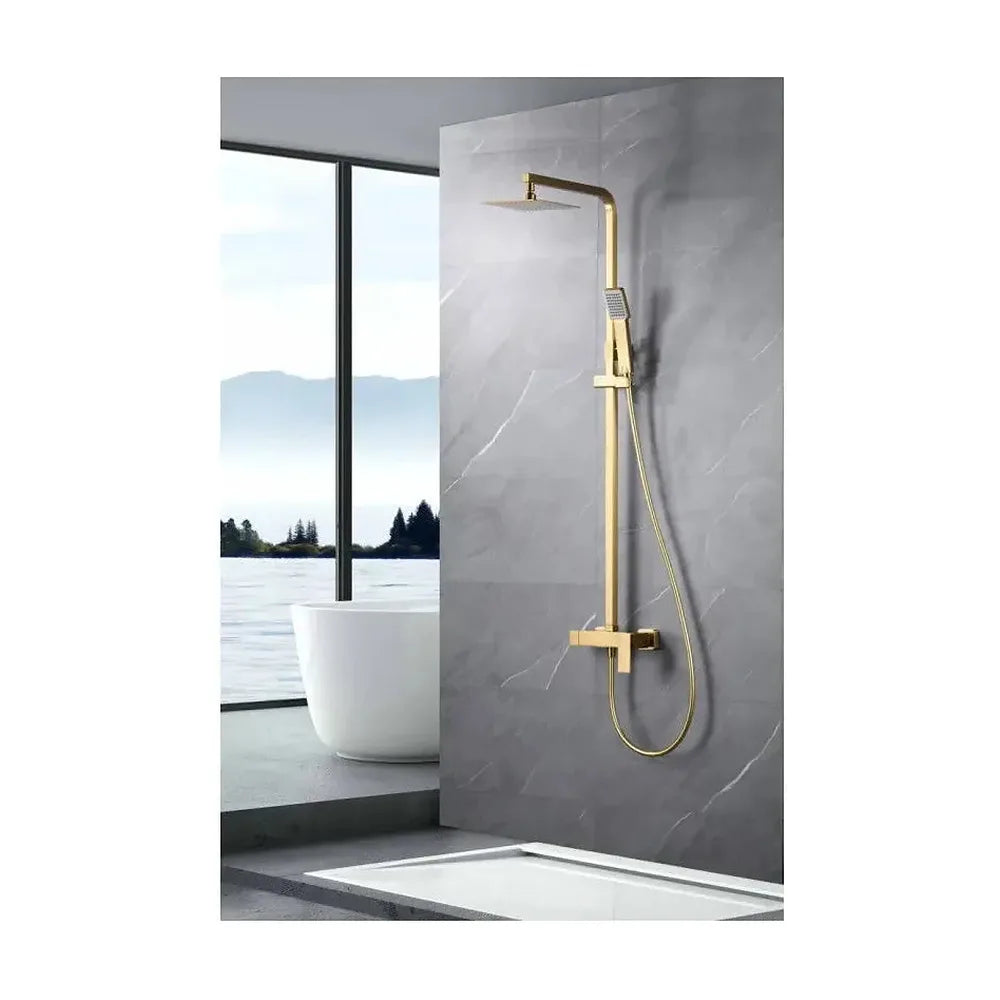 Detalle de acabado y materiales de Barra de ducha monomando extensible acero inoxidable acabado oro cepillado Pisa de Imex