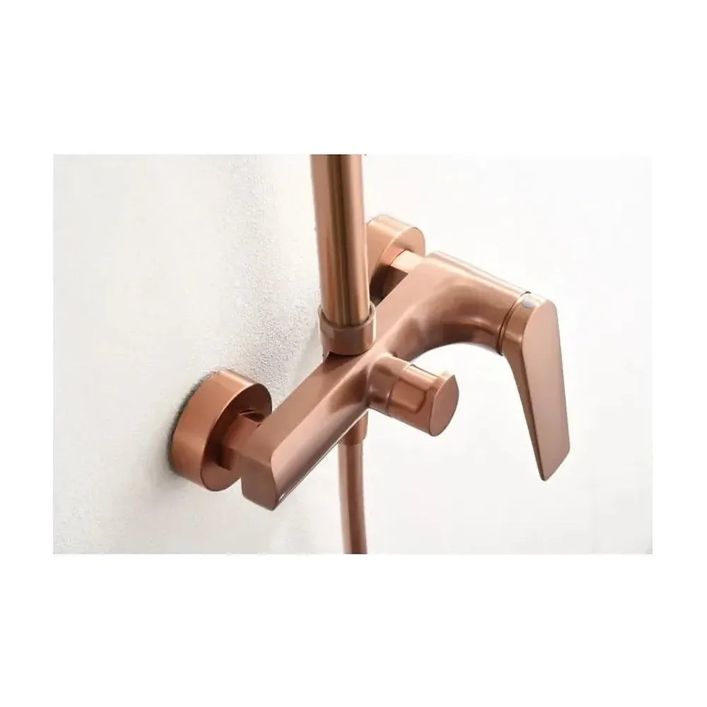 Vista principal de Barra de ducha monomando extensible hecha acero inoxidable con acabado oro rosa cepillado Delos de Imex