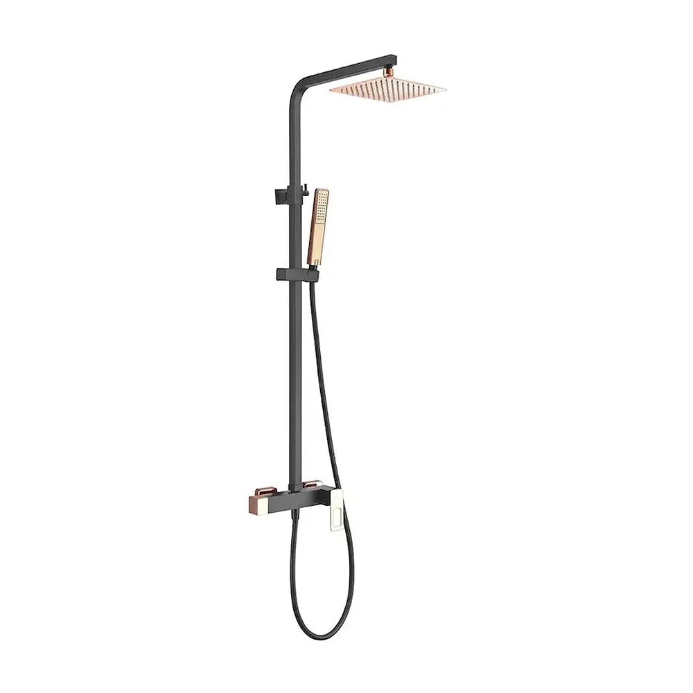 Columna de ducha con un diseño moderno y un acabado negro mate y oro rosa Suecia de Imex Imex
