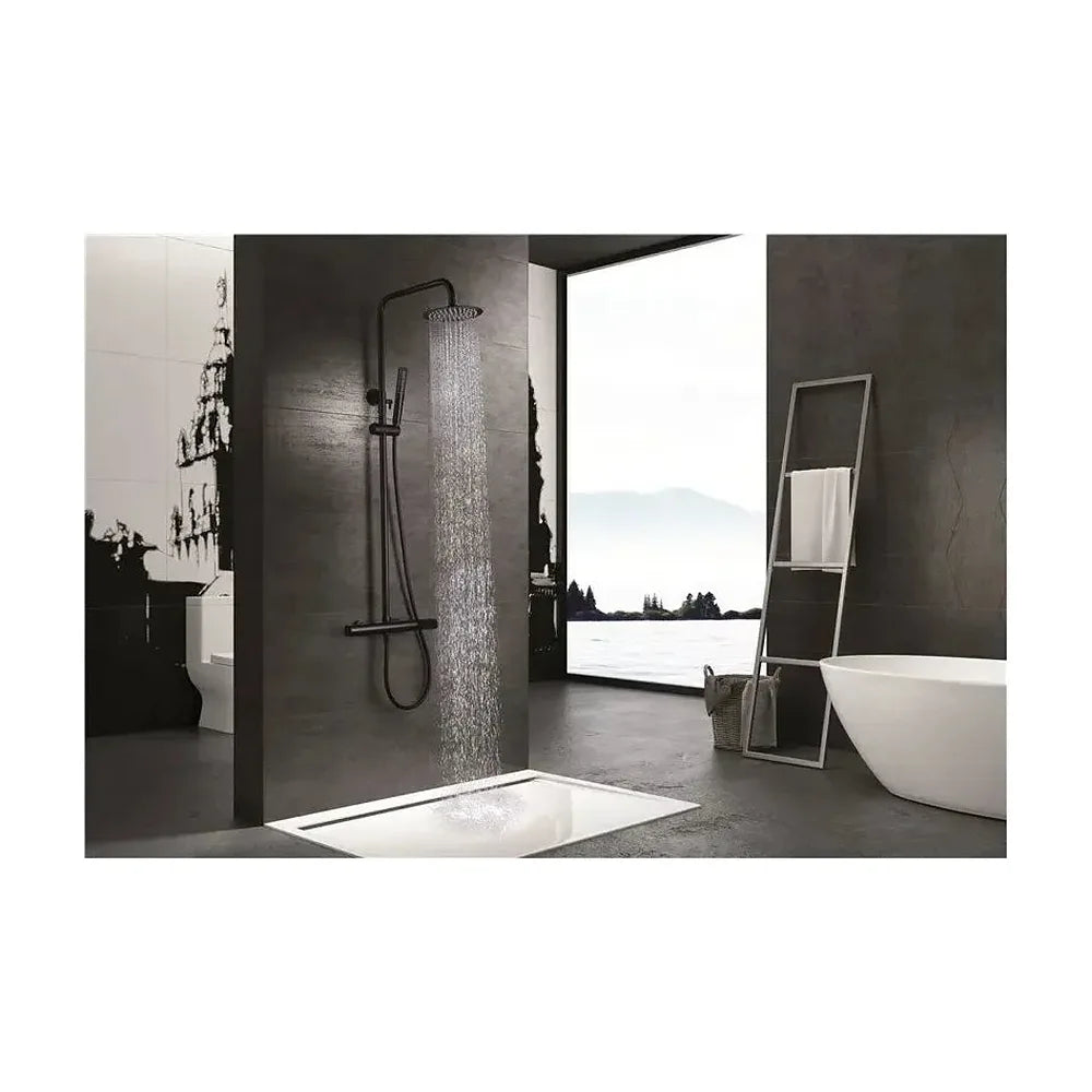 Vista principal de Columna de ducha con una barra extensible de diseño moderno en color negro mate Dinamarca de Imex