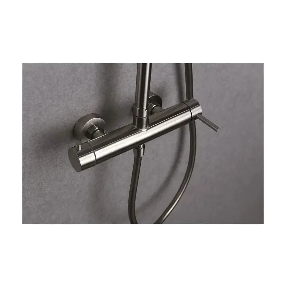 Detalle de funcionamiento de Columna de ducha de acero inoxidable s316 extensible de 88 hasta 125 cm Moscu de Imex