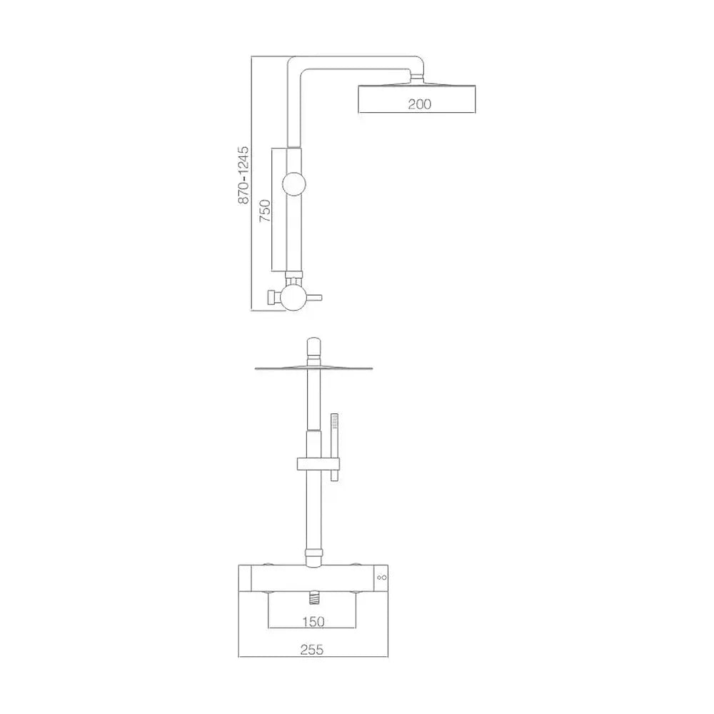 Plano de medidas y cotas técnicas de Columna de ducha de acero inoxidable s316 extensible de 88 hasta 125 cm Moscu de Imex