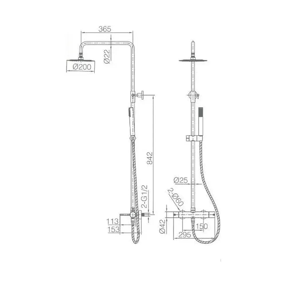 Detalle de funcionamiento de Columna de ducha de altura regulable con distribuidor integrado fabricada en acero...