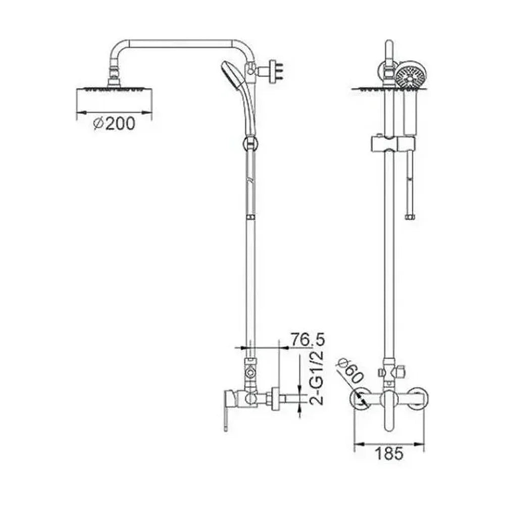 Vista trasera o instalación de Columna de ducha extensible 95-137 cm de acero inoxidable con rociador redondo Roma de Imex