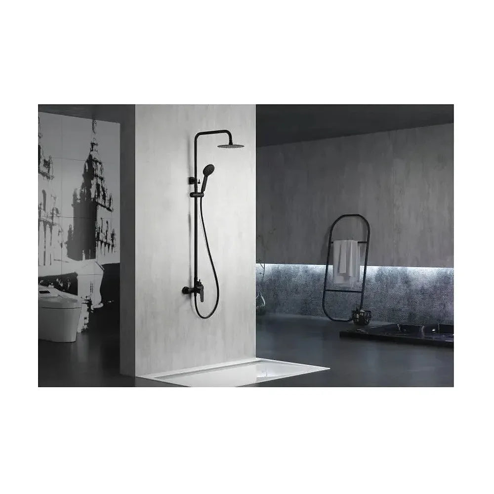 Plano de medidas y cotas técnicas de Columna moderna de ducha con un diseño monomando en color negro mate Belgica de Imex