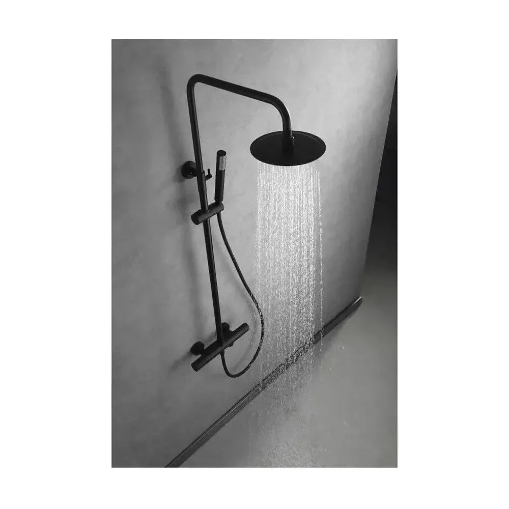 Vista trasera o instalación de Columna para baño con grifería termostática apta para bañera y ducha acabado negro mate...