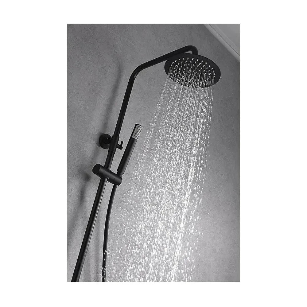 Detalle de funcionamiento de Columna para ducha de pared con un diseño termostático de acabado negro mate Line de Imex