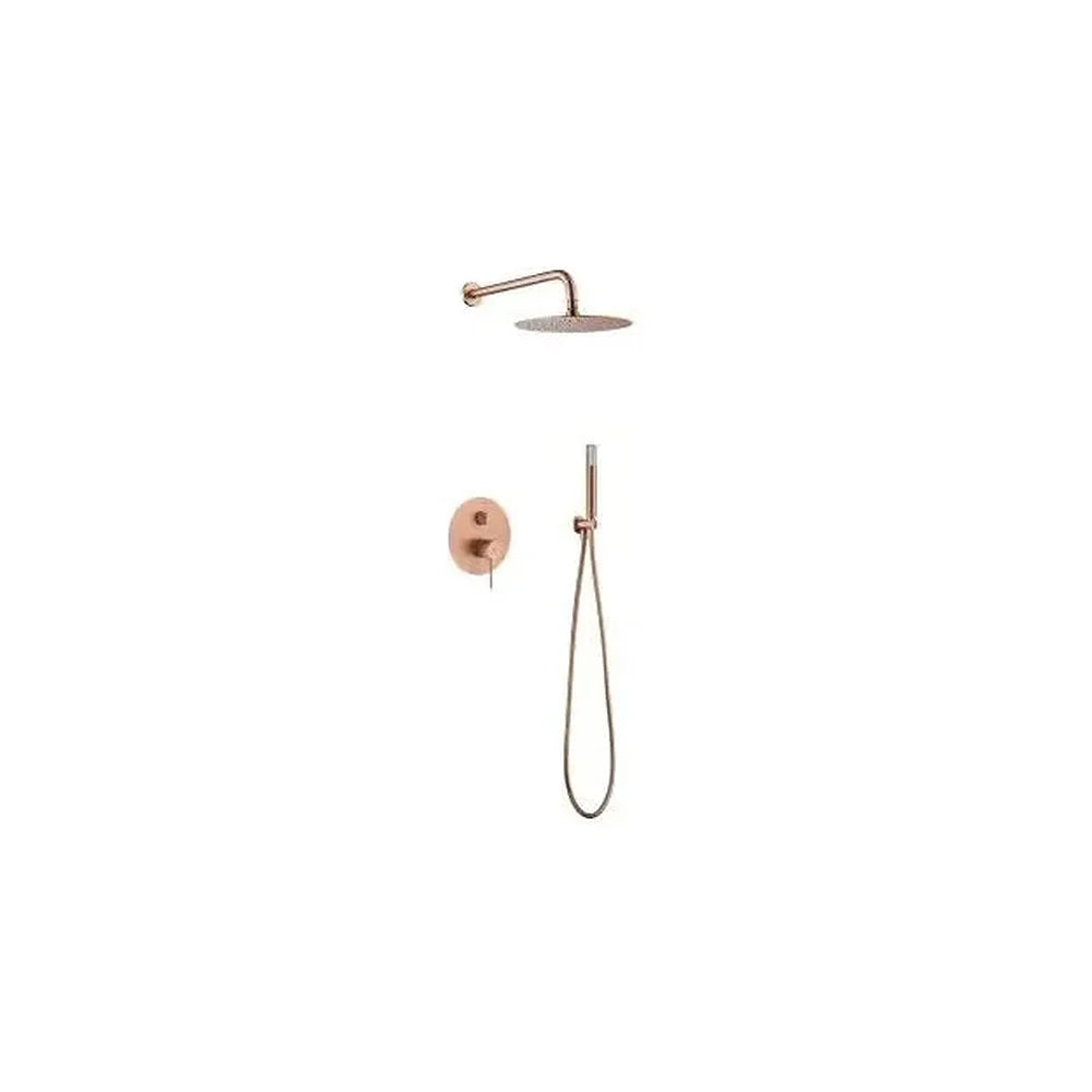 Conjunto de ducha monomando empotrado de 2 vías con acabado oro rosa cepillado Line de Imex Imex