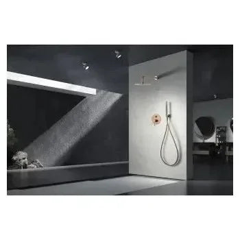 Vista principal de Conjunto de ducha monomando empotrado de 2 vías con acabado oro rosa cepillado Line de Imex