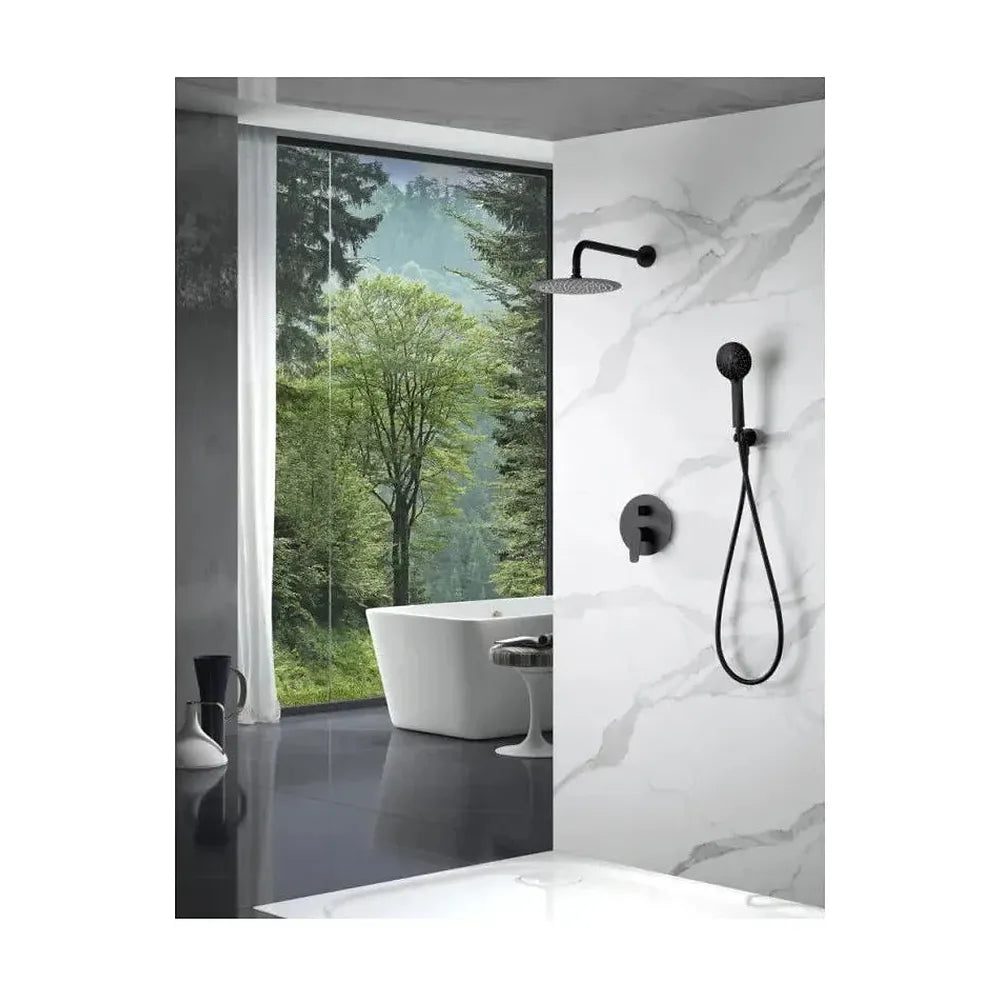 Vista principal de Conjunto de ducha monomando empotrado de acero inoxidable y latón con acabado negro mate Belgica de Imex