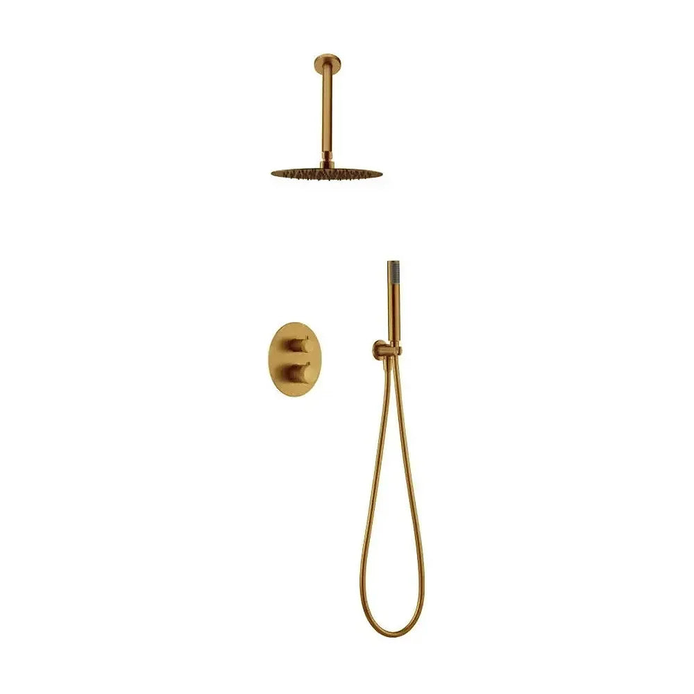 Conjunto de ducha termostática de pared con rociador de techo oro cepillado top Line de Imex Imex