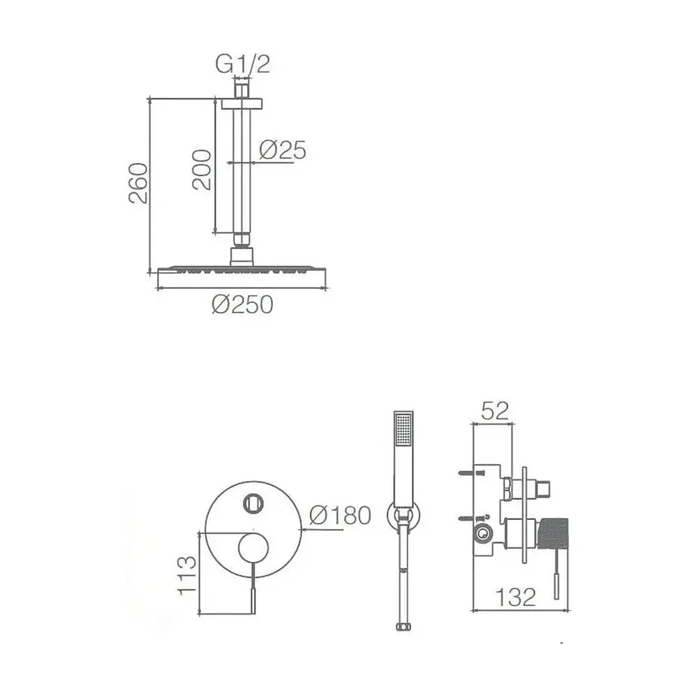 Vista principal de Conjunto de ducha termostática de pared con rociador de techo oro cepillado top Line de Imex
