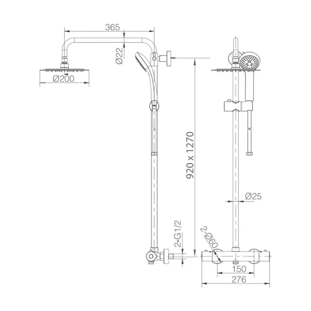 Detalle de funcionamiento de Conjunto de ducha termostática para pared de diseño moderno con un acabado cromado Kent de Imex