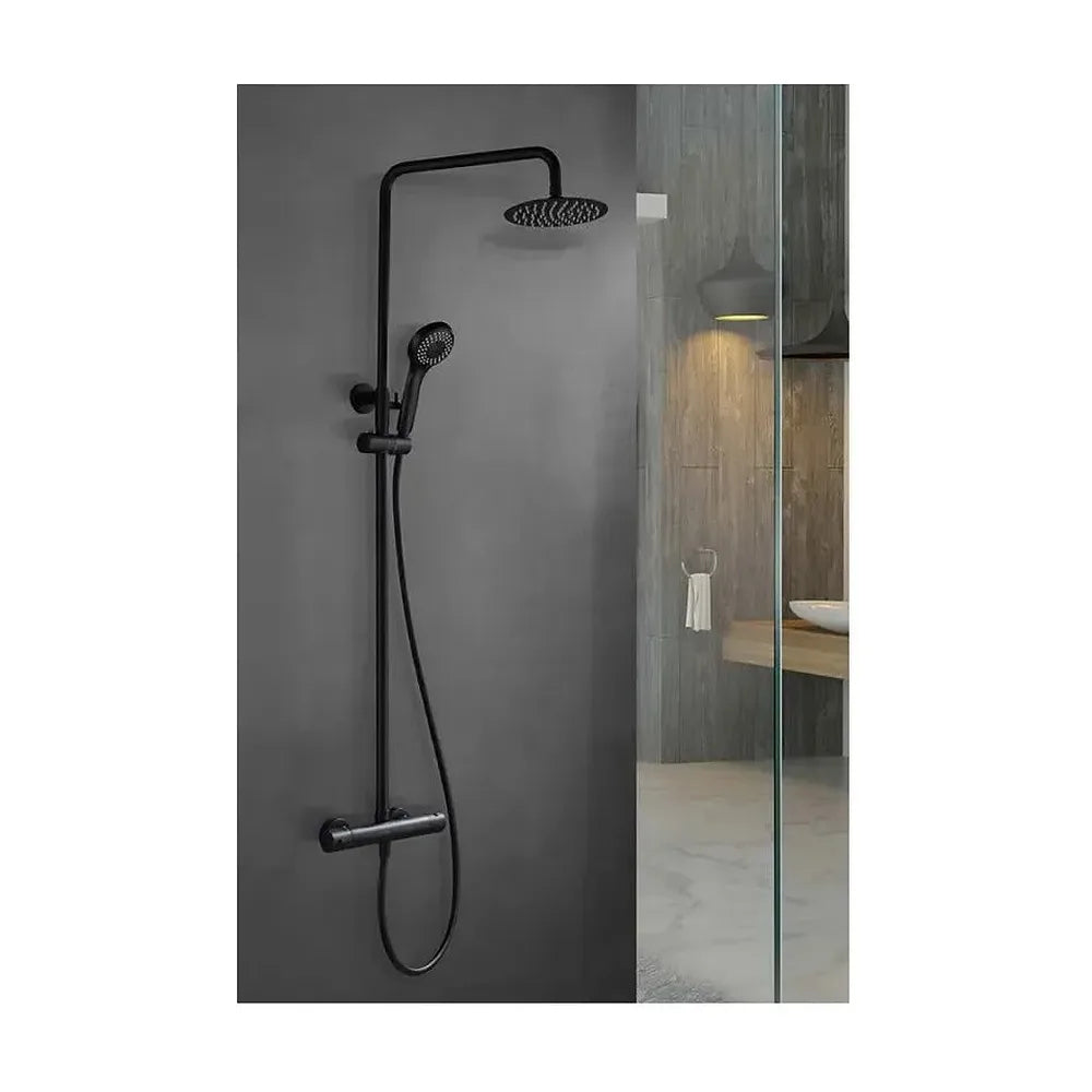 Conjunto de ducha termostática y extensible de latón de acabado negro mate Kent de Imex Imex
