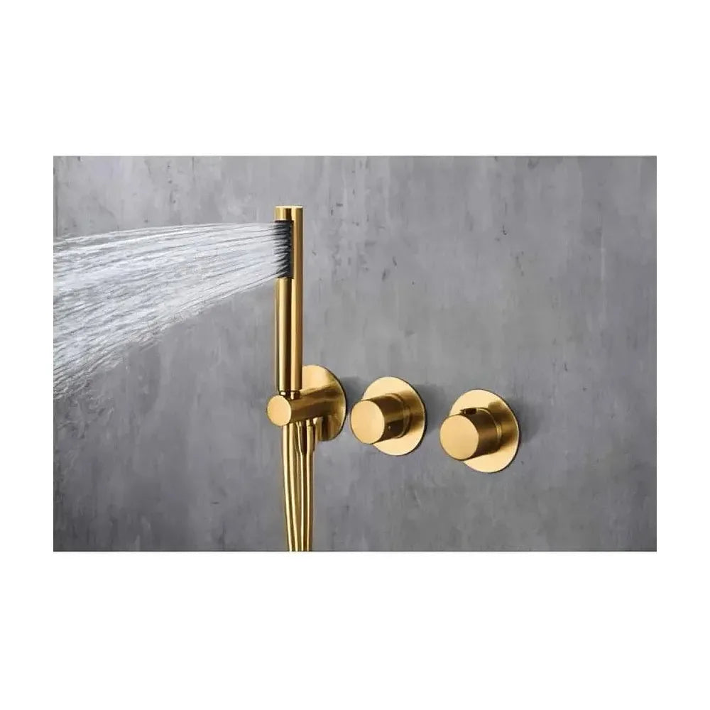 Conjunto de ducha termostático empotrado con rociador de pared o a techo acabado oro cepillado de Imex Imex