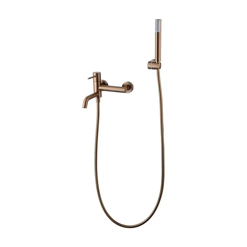 Conjunto de grifo monomando para bañera con ducha de mano en latón y abs con acabado oro rosa cepillado Monza de Imex Imex