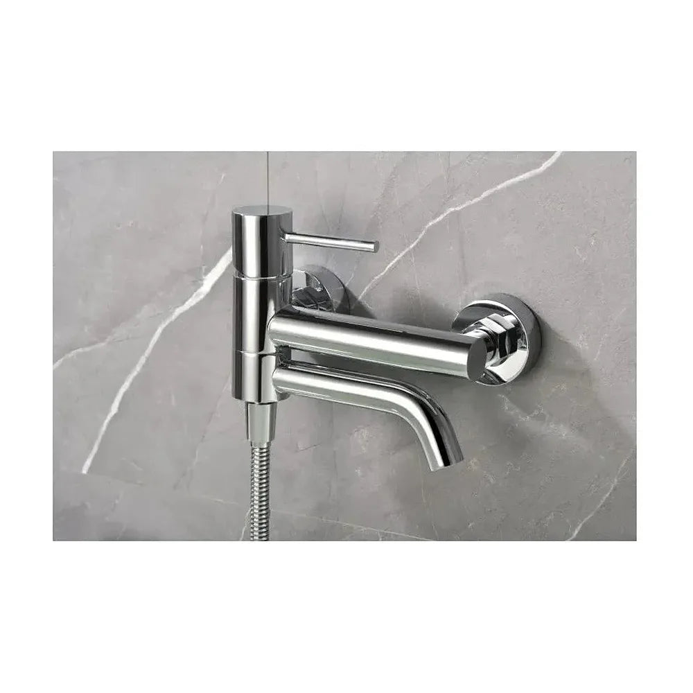Vista principal de Conjunto de grifo monomando y ducha de mano con soporte fabricado en latón y pvc cromado Monza de Imex