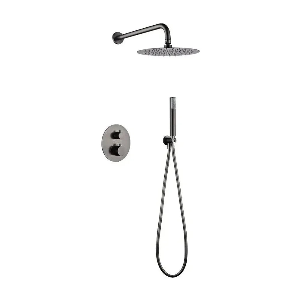 Conjunto de grifo termostático empotrado de 2 vías y ducha de mano con acabado black gun metal Monza de Imex Imex