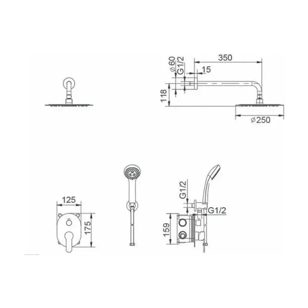 Vista en conjunto ambientada de Conjunto de pared para ducha de diseño minimalista con un acabado cromado Oslo de Imex