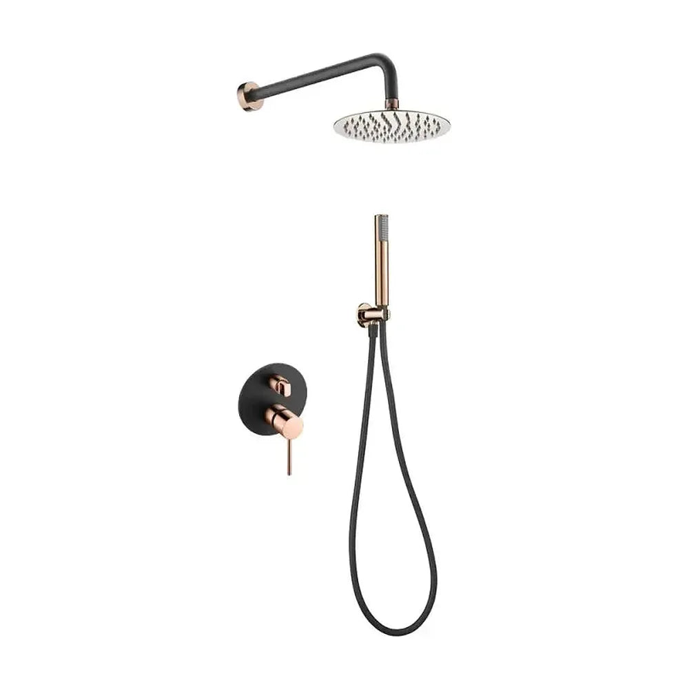 Conjunto de pared para ducha empotrada de diseño moderno en color negro mate y oro rosa stick Milos de Imex Imex