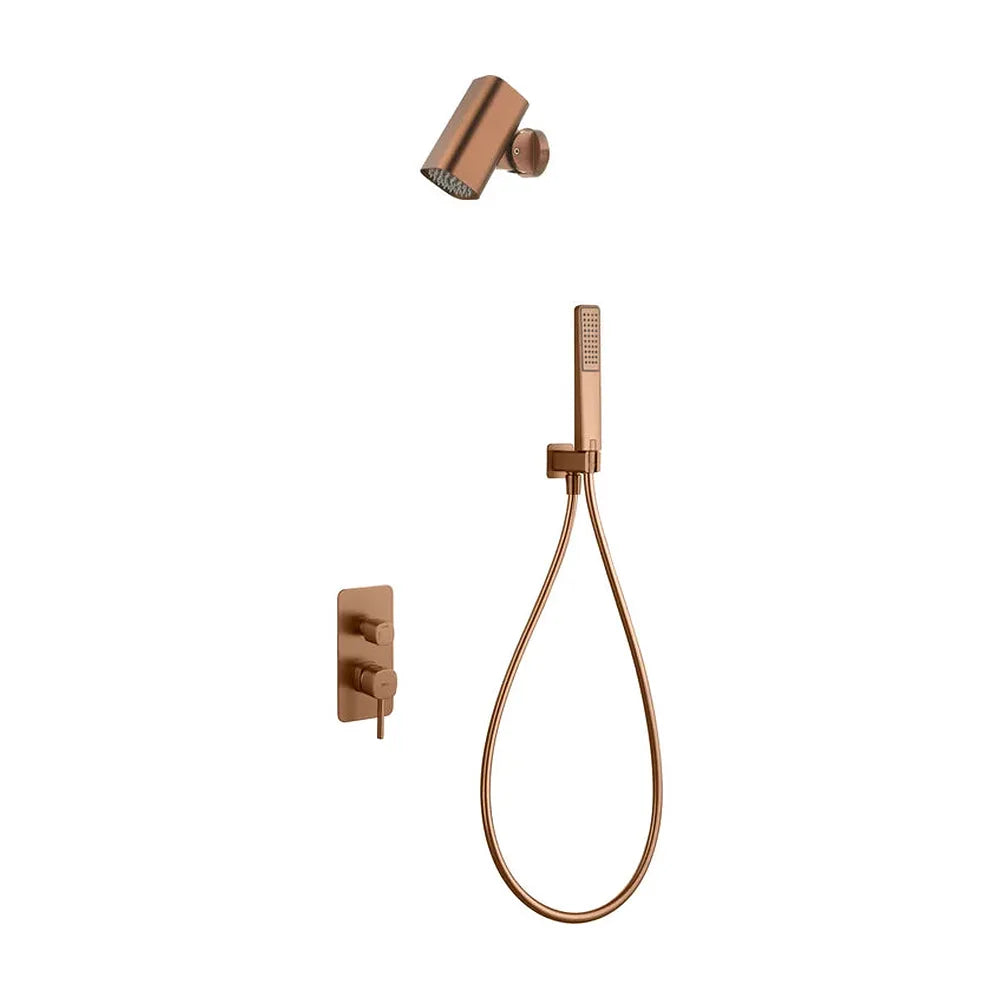 Conjunto Ducha Monomando Empotrado Toscana Con Rociador Tube Imex Oro rosa cepillado Imex
