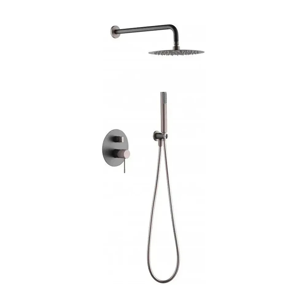 Conjunto para ducha de diseño empotrado con un acabado gris mate y champagne Line de Imex Imex