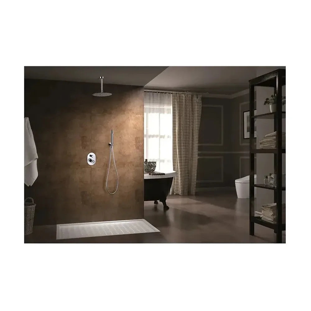 Vista principal de Conjunto para ducha de pared con un diseño moderno de acabado cromado vesubio Olimpo de Imex