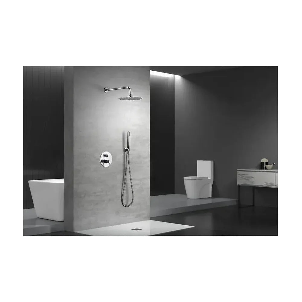 Vista trasera o instalación de Conjunto para ducha empotrado con un diseño elegante de acabado cromado Line de Imex