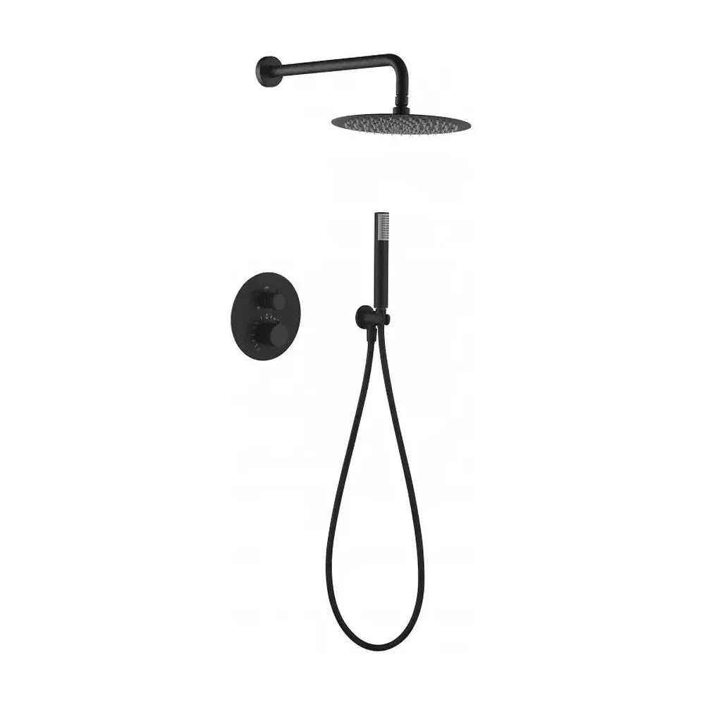 Conjunto para ducha termostática de diseño empotrado con un acabado negro mate Line de Imex Imex