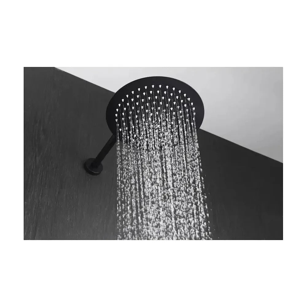 Detalle de acabado y materiales de Conjunto para ducha termostática de diseño empotrado con un acabado negro mate Line de...