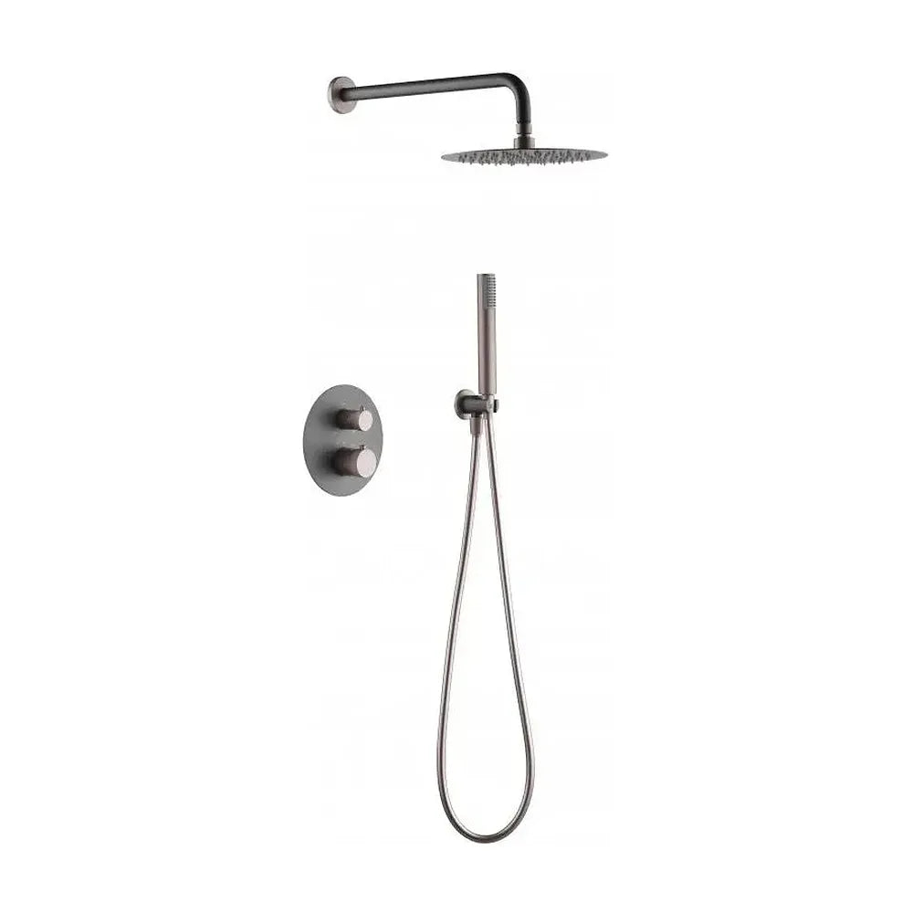 Conjunto para ducha termostática empotrado de acabado gris mate y champagne Line de Imex Imex