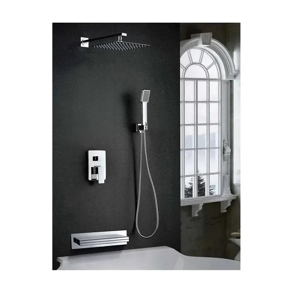 Vista lateral y perspectiva de Conjunto para la bañera o ducha con un diseño moderno de acabado cromado Java de Imex
