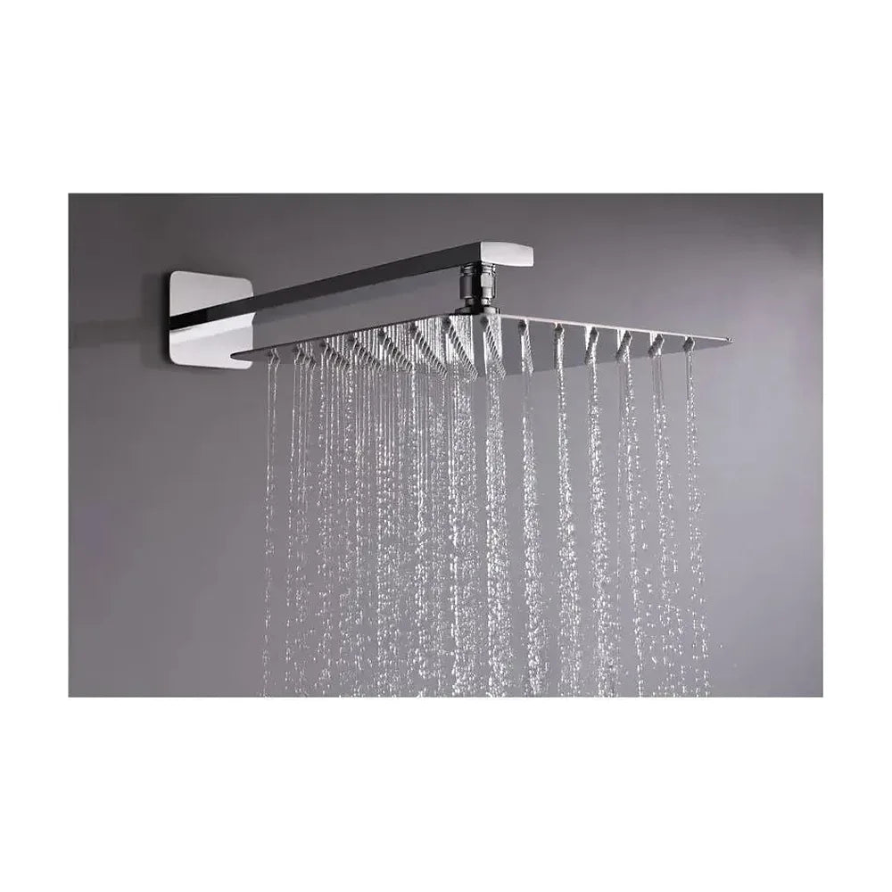 Vista lateral y perspectiva de Conjunto termostático para ducha con 3 módulos con un diseño moderno de acabado cromado...