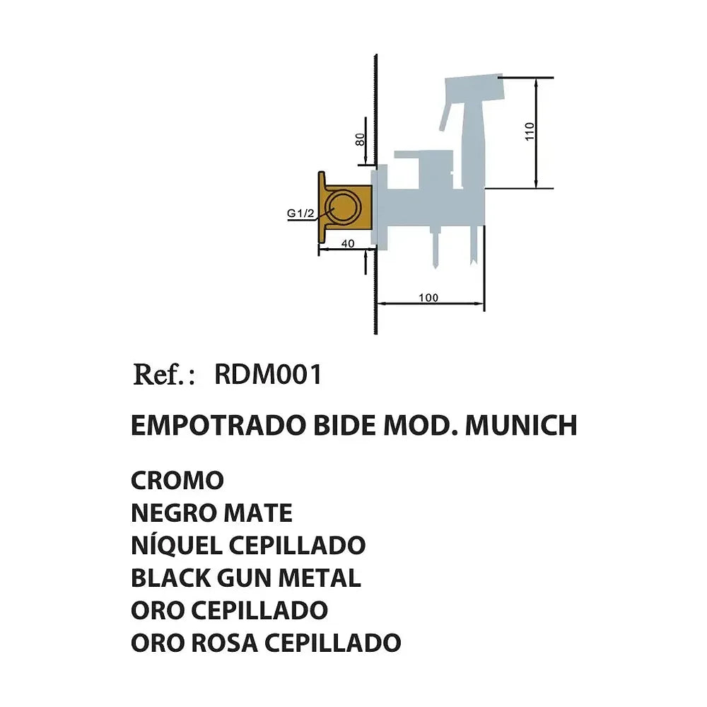 Detalle de acabado y materiales de Ducha higiénica de diseño moderno fabricada en latón con un acabado cromado Munich de Imex