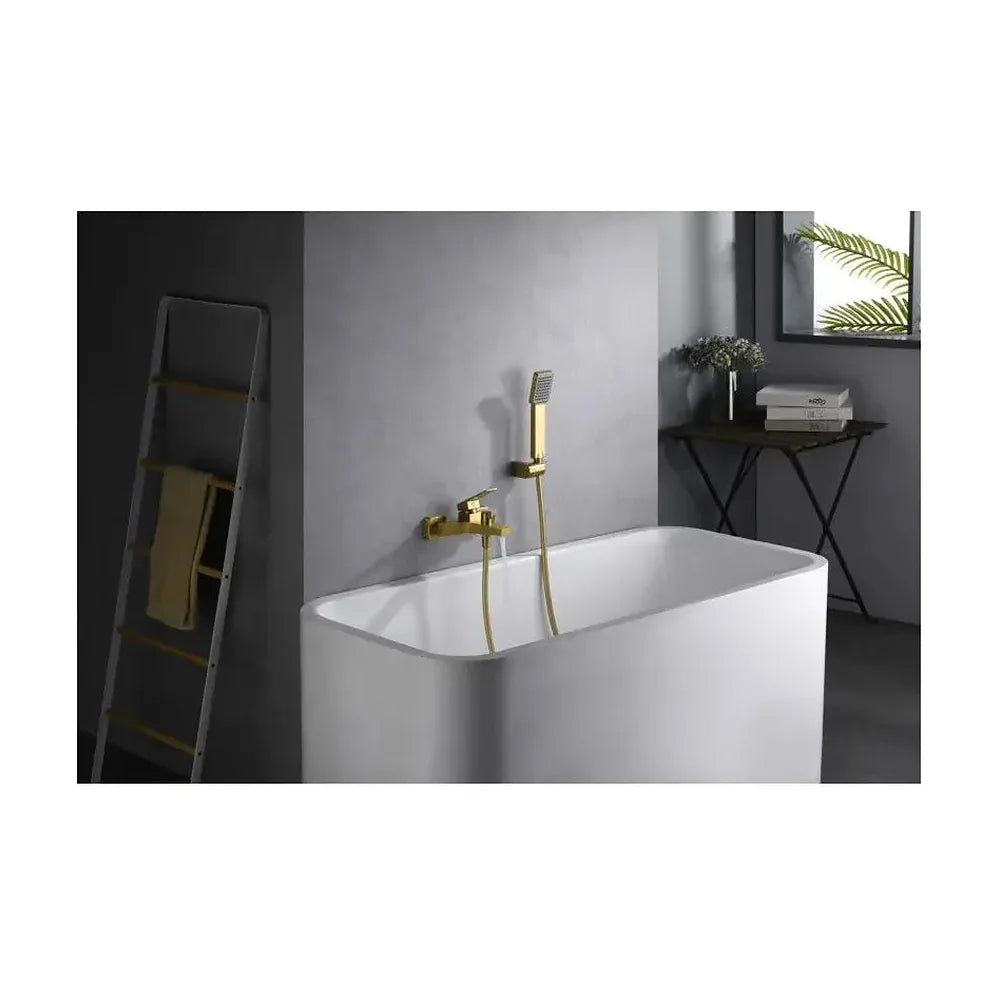 Vista principal de Grifería monomando de bañera y ducha hecha de latón con acabado oro cepillado Art de Imex
