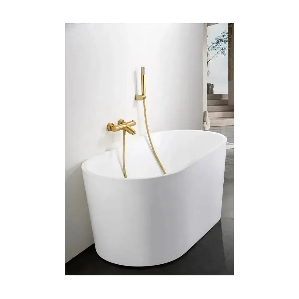 Vista principal de Grifería termostática para bañera y ducha hecha de latón con acabado oro cepillado Monza de Imex