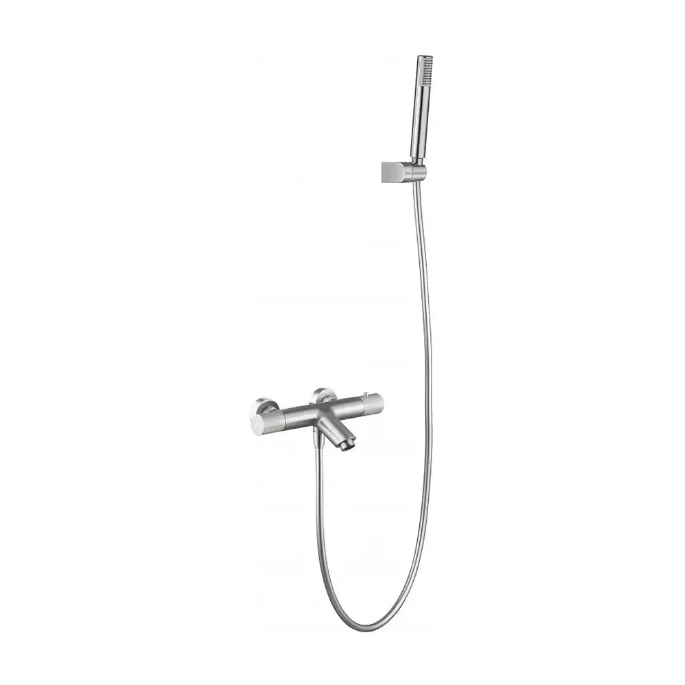 Grifo de bañera y ducha termostático con un diseño moderno de acabado níquel cepillado Line de Imex Imex