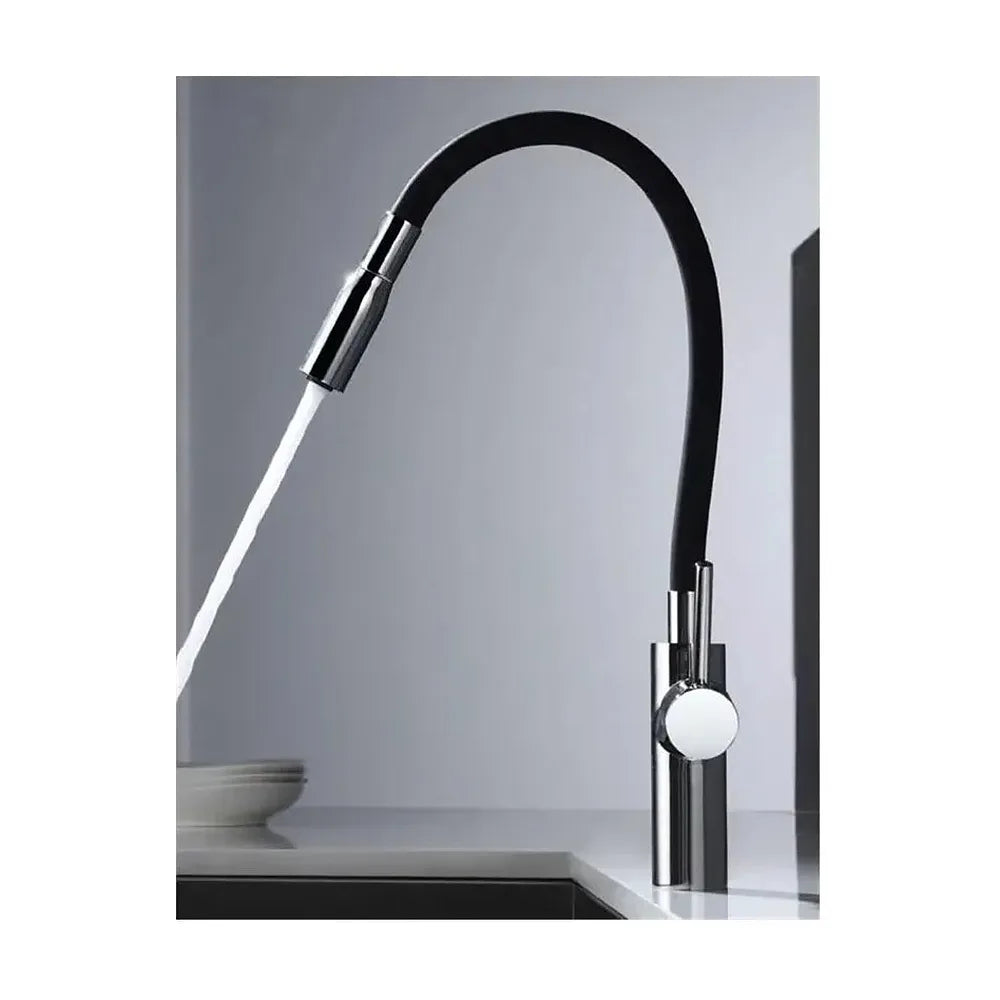 Vista principal de Grifo de cocina monomando con cuerpo flexible acabado cromado y negro mate Tokyo de Imex