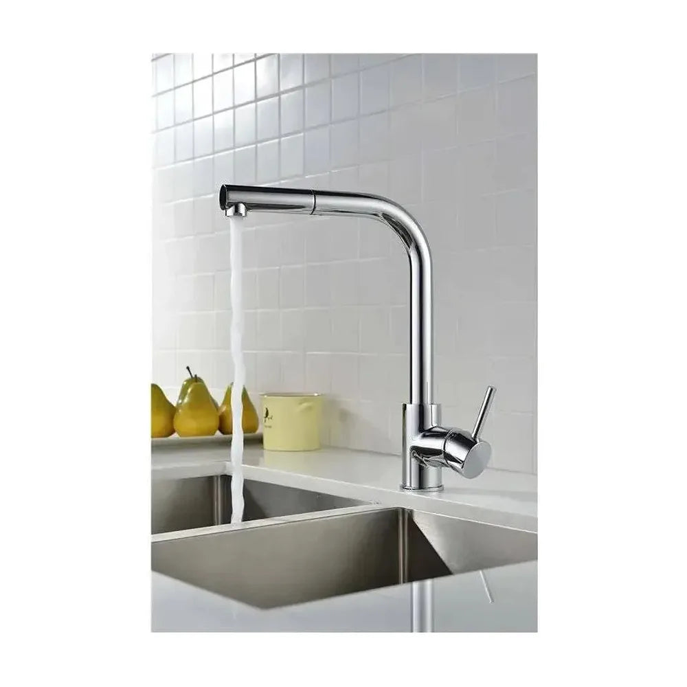 Vista principal de Grifo de cocina monomando de caño alto con manguera con teleducha cromada Malta de Imex