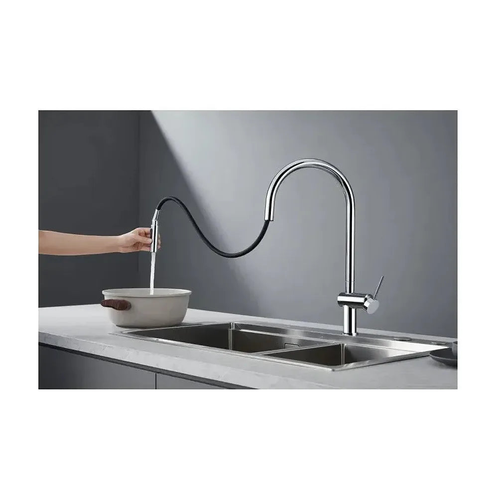 Vista principal de Grifo de cocina monomando extraíble con difusor doble jet de acabado cromado Berna de Imex